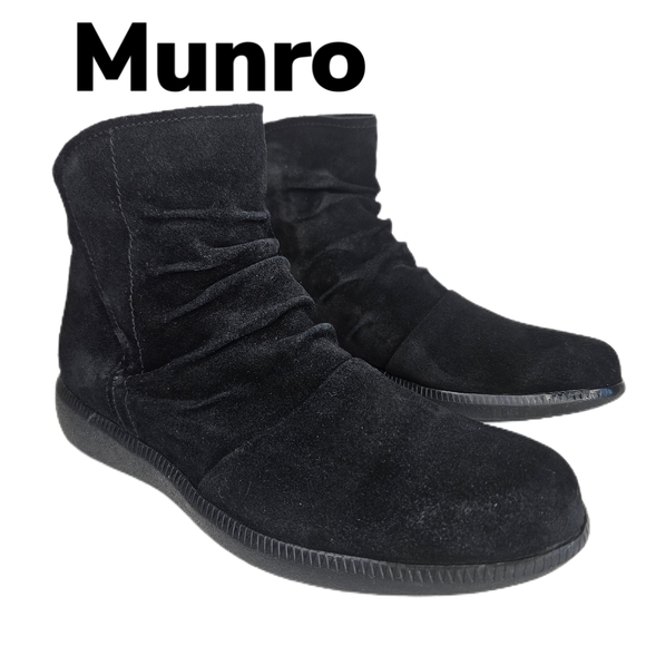 Munro Shoes - Munro Scout Black Suede Arch Support Water Resistant Ankle Style Bootie Sz 8.5 M
